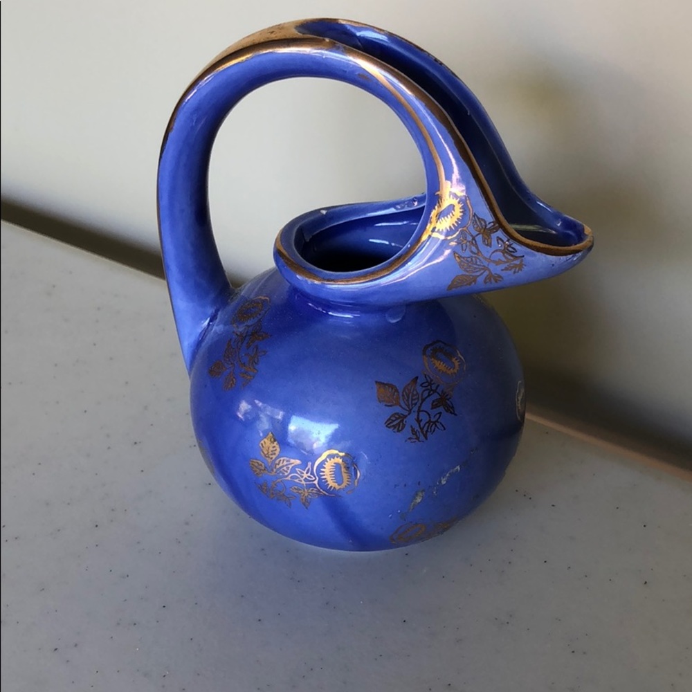 Vintage - Cobalt Blue & Gold Pitcher